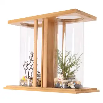 

Mini Aquarium Bamboo Mini Clear Dual Glass Plant Fish Tank LED Lighting Goldfish Desktop Landscape Decoration Aquarium Accessory