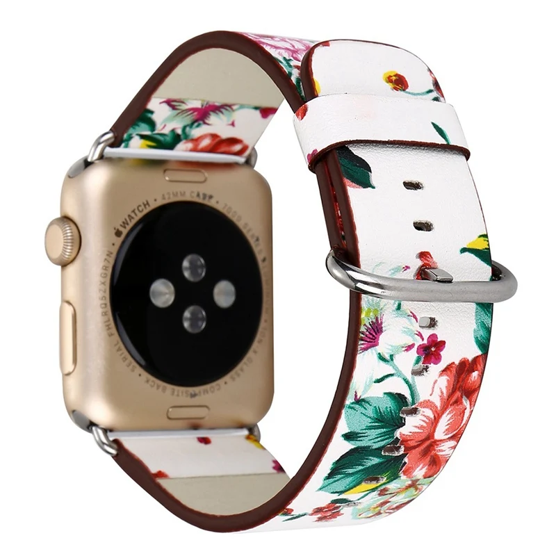 Модные кожаные часы ремешок обмен для Apple Watch 38 мм 42 мм цветной цветочный ремешок с цветочным принтом наручные часы браслет для женщин