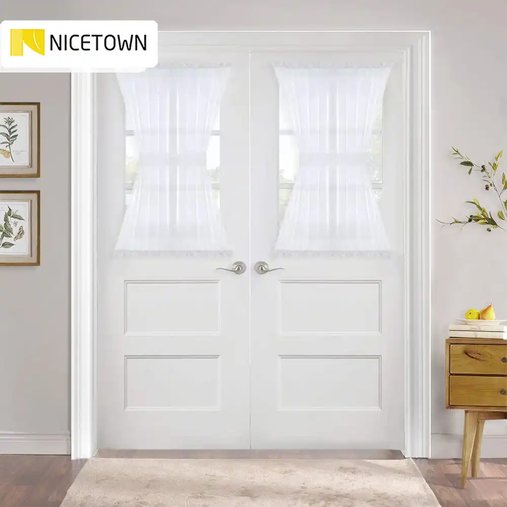 cortina de puerta de vidrio frances con textura de lino cortina transparente de luz lateral blanca para puerta delantera con tieback adicional de