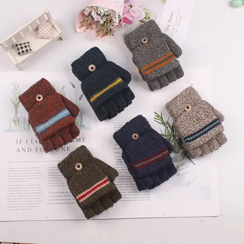 

Winter Big Children's Half Finger Knit AB-yarn Boy Gloves rekawiczki guantes handschoenen перчатки женские 2019 New gants femme