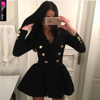 

Women Double Breasted Notched Lapel Collar Long Sleeve Dress Chic Elegant Office Lady Spring Fall Button Down Dress