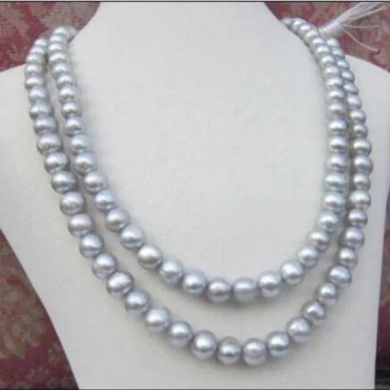 

35'' 9-10MM SOUTH SEA GRAY PEARL NECKLACE 925silver GOLD CLASP jj