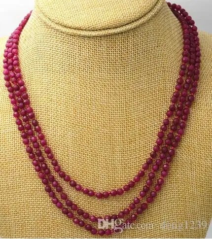 

Jewelry 3 rows 4mm faceted Brazil red ruby bead necklace 17-19