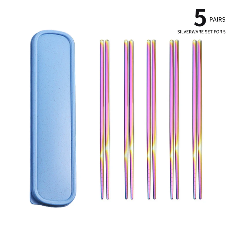 5 Pairs/Set Stainless Steel Metal Chopsticks Set Portable Tableware Set Non-Slip Chinese Chopstick for Sushi Cutlery With Box