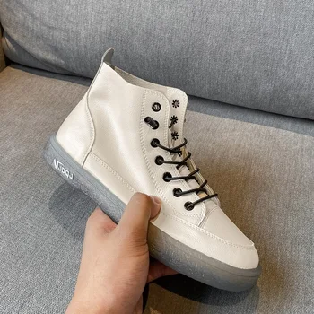 

platform shoes women natural leather flat casual shoes real leather lace up white sneakers ladies flats spring autumn ankle boot