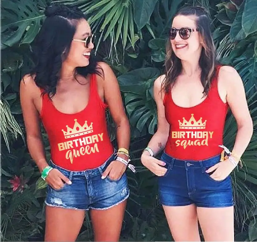 

BIRTHDAY QUEEN SQUAD Crown One Piece Swimsuits Sexy Summer Beach Bathing Suit Bachelortte Party Swimsuit Monikini Drop Ship