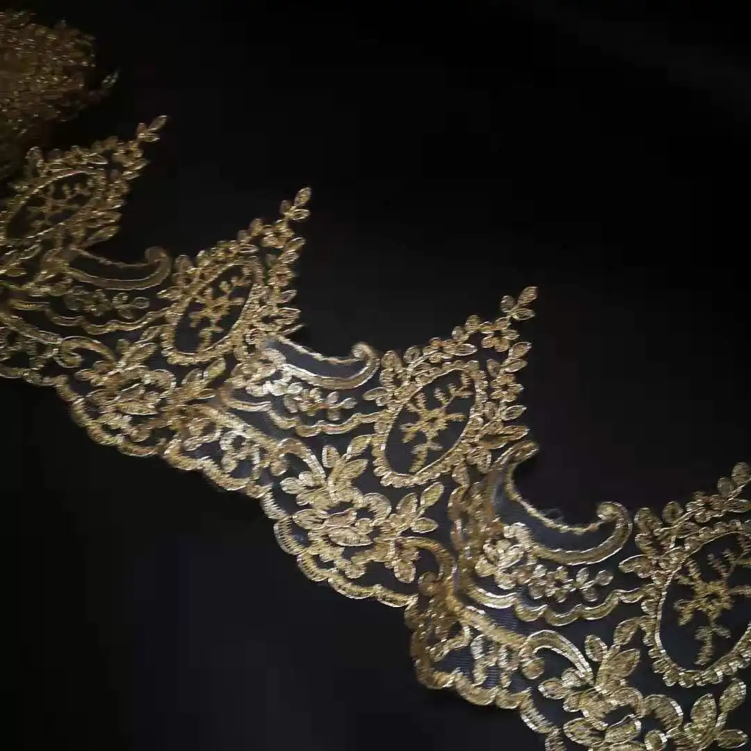 1Yard Gold Cording Fabric Flower Venise Venice Mesh Lace Trim Applique Sewing Craft For Bride Wedding Dresses 16cm