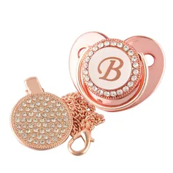 Name Initial Letters Baby Pacifier Newborn Silicone Pacifier Rose Gold Bling Infant Nipple BPA Free Baby Soother Dummy