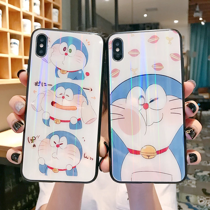 

Doraemon aurora Shining laser Phone Case For VIVO X7 X9 X20 X21i X23 X27 pro Y66 V11 X21S Glossy soft silicone Case back cover
