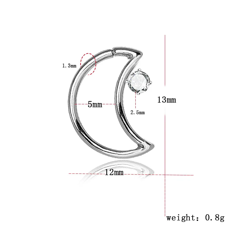 1 шт. сегмент Циркон луна нос кольцо для пирсинга Daith Helix Rook Пирсинг Уха Пирсинг для носовой перегородки Кольца Ушной Хрящ Пирсинг