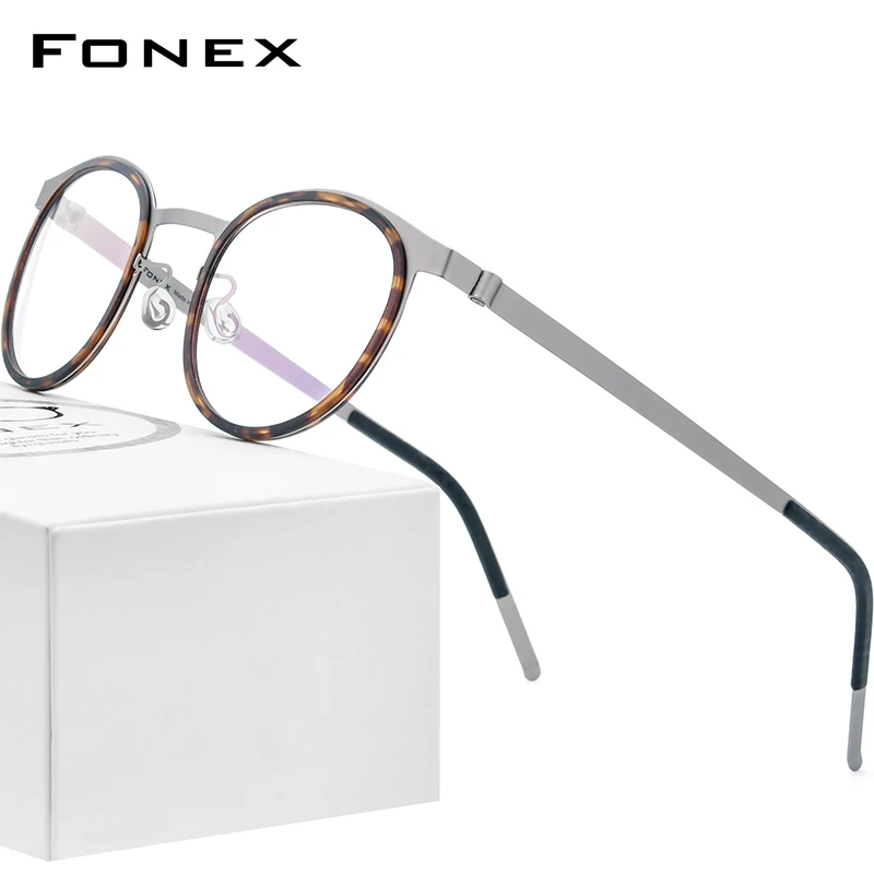 FONEX ацетат сплава очки рамки Для мужчин женщин Винтаж круглый близорукость