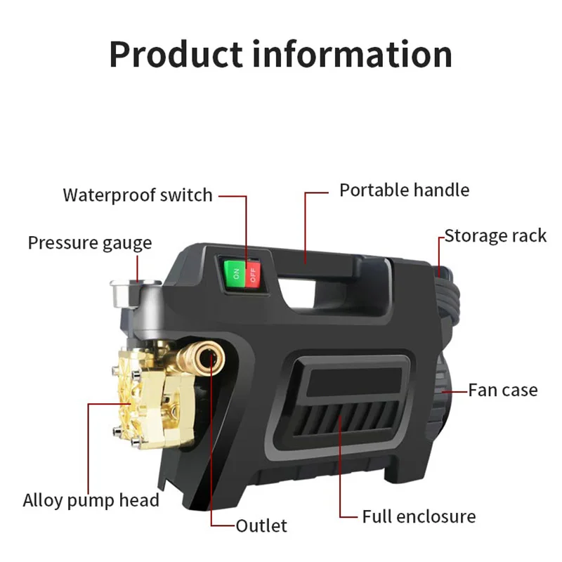 110Bar High Pressure Car Washing Machine 220V Household Car Washer Portable  Pump Water Gun Foam Generator Tornador Car Shower