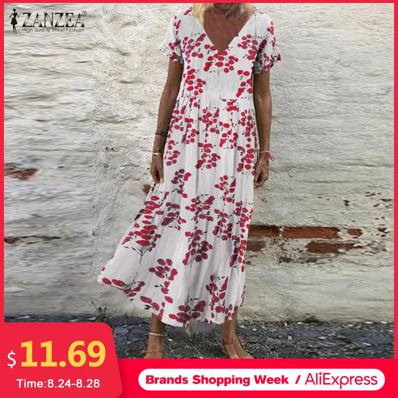 Oversized Women's Floral Sundress ZANZEA 2020 Kaftan Printed Summer Dress Short Sleeve Maxi Vestidos Female Casual Robe Femme 7 Oversized Women's Floral Sundress ZANZEA 2020 Kaftan Printed Summer Dress Short Sleeve Maxi Vestidos Female Casual Robe Femme 7