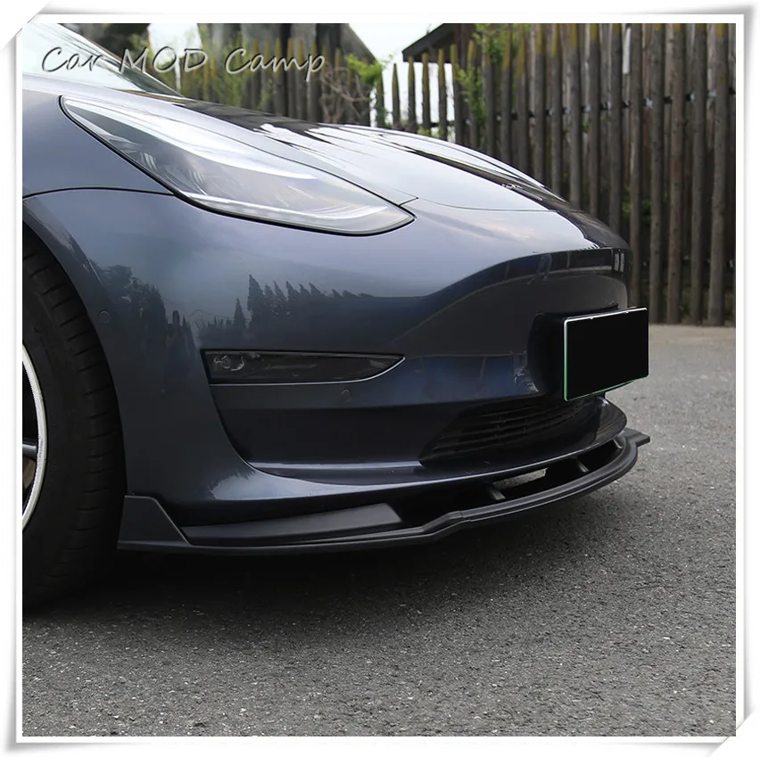 Для Tesla модель 3 внешние аксессуары из АБС-пластика Пластик передний бампер спойлер крышки корпуса комплект сплиттер 3 шт. стайлинга автомобилей
