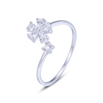 

Wholesale Ring 3 Colors Flower Jewelry Simple and Creative S925 Sterling Silver Ring Small Flower Open Ring for Women with Box