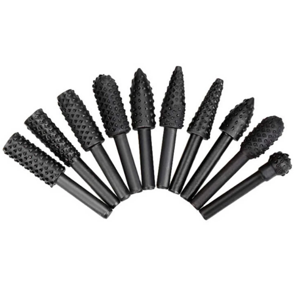 black 10pcs Вращающийся напильник из углеродистой стали, фрезерная головка, электрическая шлифовальная полировальная головка, Гравировальный резак PI669 - Длина режущей кромки: black 10pcs