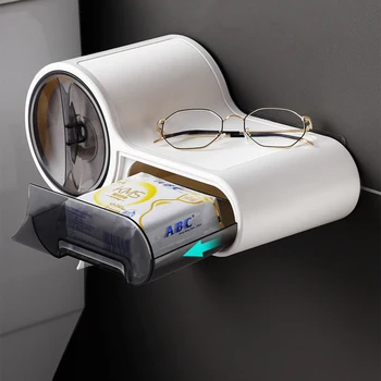

Bathroom Wall Mounted Toilet Tissue Holder Roll Dispenser with Phone Shelf Storage Box Toilet Paper