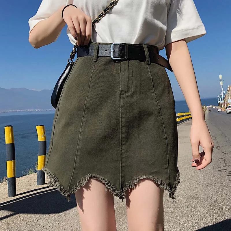 

2020 New Fashion Women Denim Short Hot Skirt Jeans High Waist Summer IrregularBandage Sweet Casual Mini Vintage Plus size Skirts