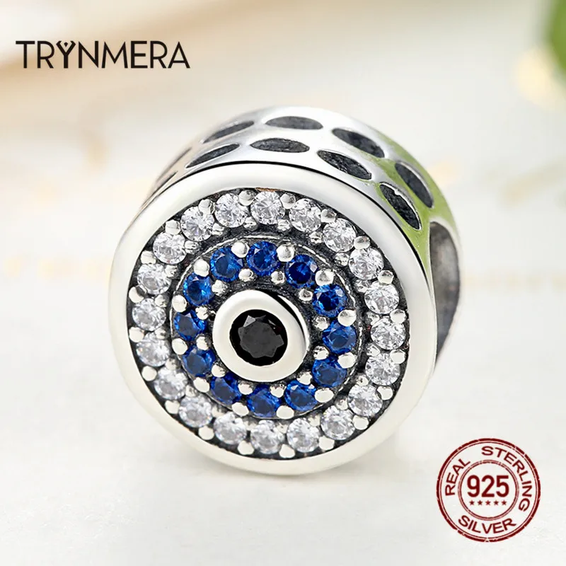 Trynmera настоящие стерлингового серебра 925 синие кристаллы Глаза Круглые Подвески подходят для женщин браслеты и браслеты ювелирные изделия TA040
