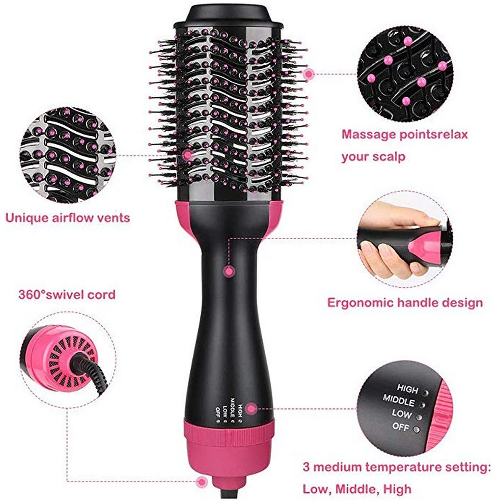 4 in 1 Air Curling Brush Straighten Curl Comb One Step Hair Drying Tool Electric Hair 4