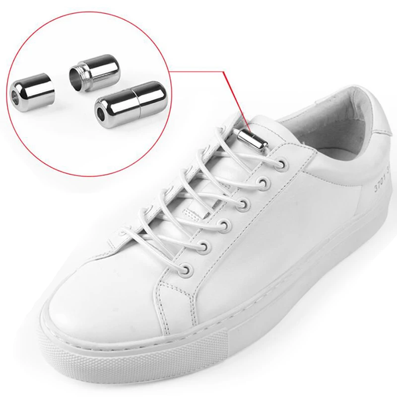 1 Pair New Elastic Shoelaces Metal Lock No Tie Shoelace Kids Adult Lazy Shoes