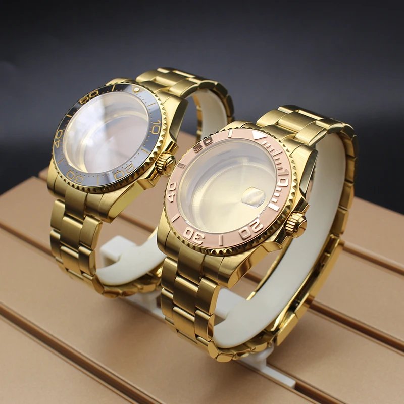 40Mm Gold Men Watch Case Strap Sapphire Crystal Fit Seiko Nh34 Nh35 Nh36/38 Miyota 8215 Eta 2824 Movement Yacht-Master Parts