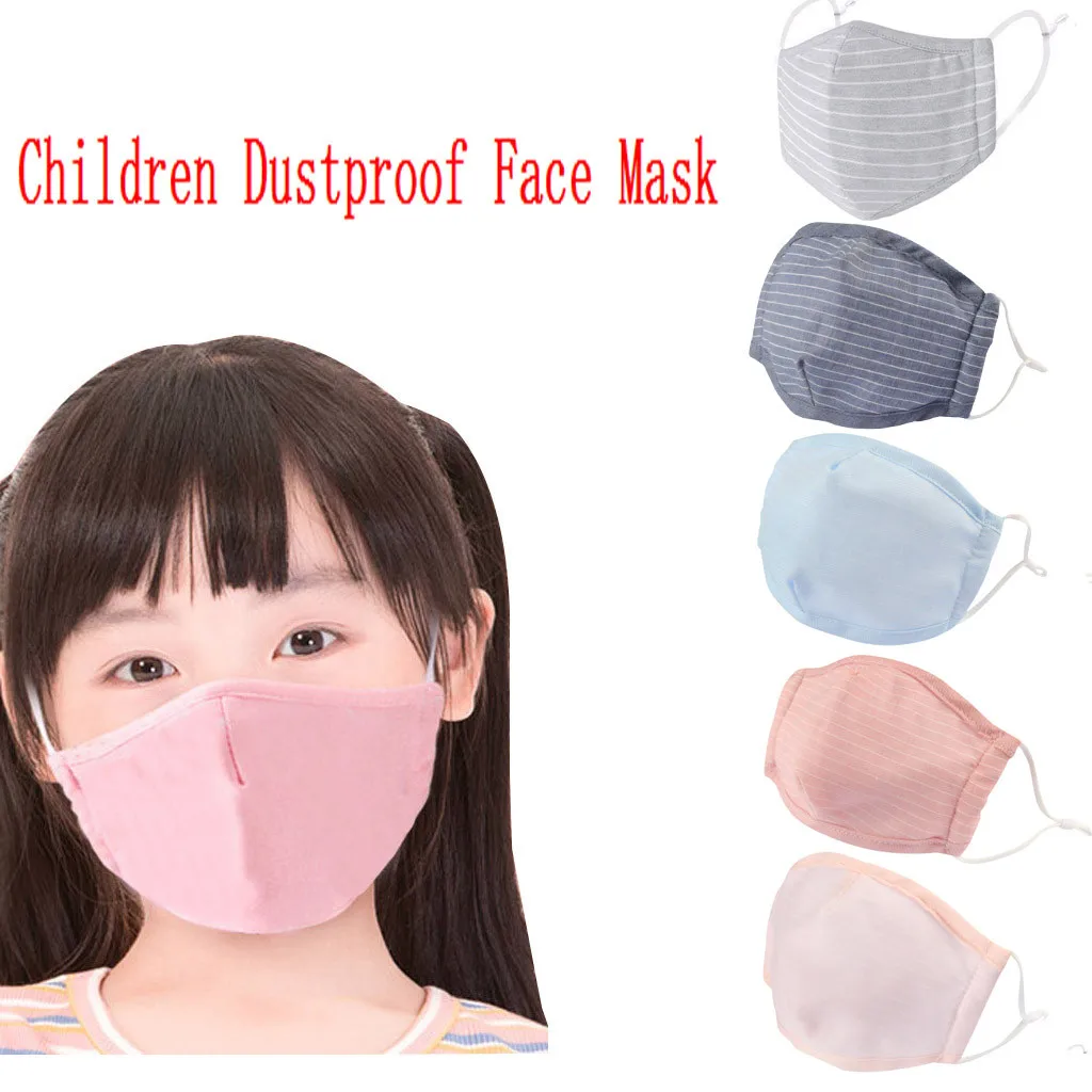 

KidsMasks 2pcs Cotton Washable Boys Girl Striped Print Adjustable 3 Layer Filter Safety Protection MouthMasks For Children