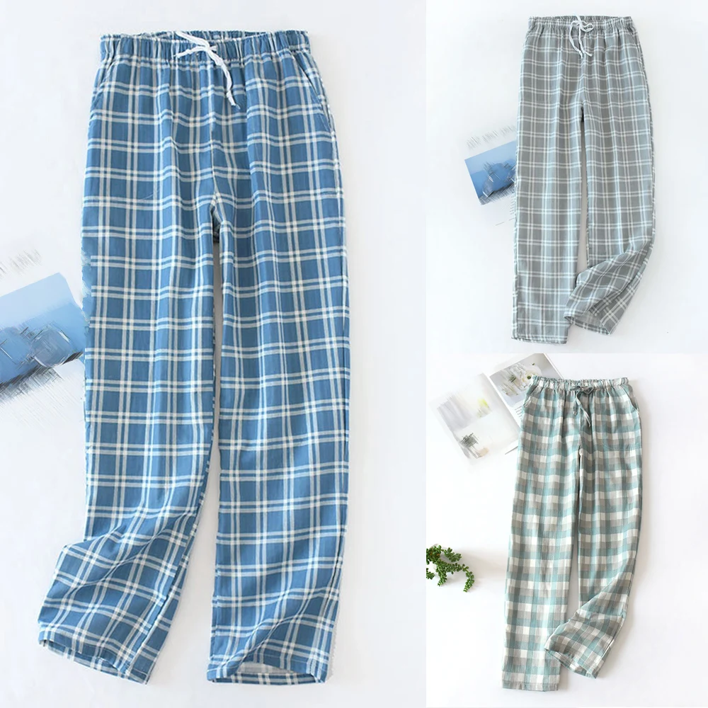 men's cotton pajama pants with pockets Men's Casual Summer Loose Elastic Waist Plaid Pajama Bottoms Pants Sleepwear Cotton Pajama Men Sleep Bottom Home Wear 2021 New silk pajama pants