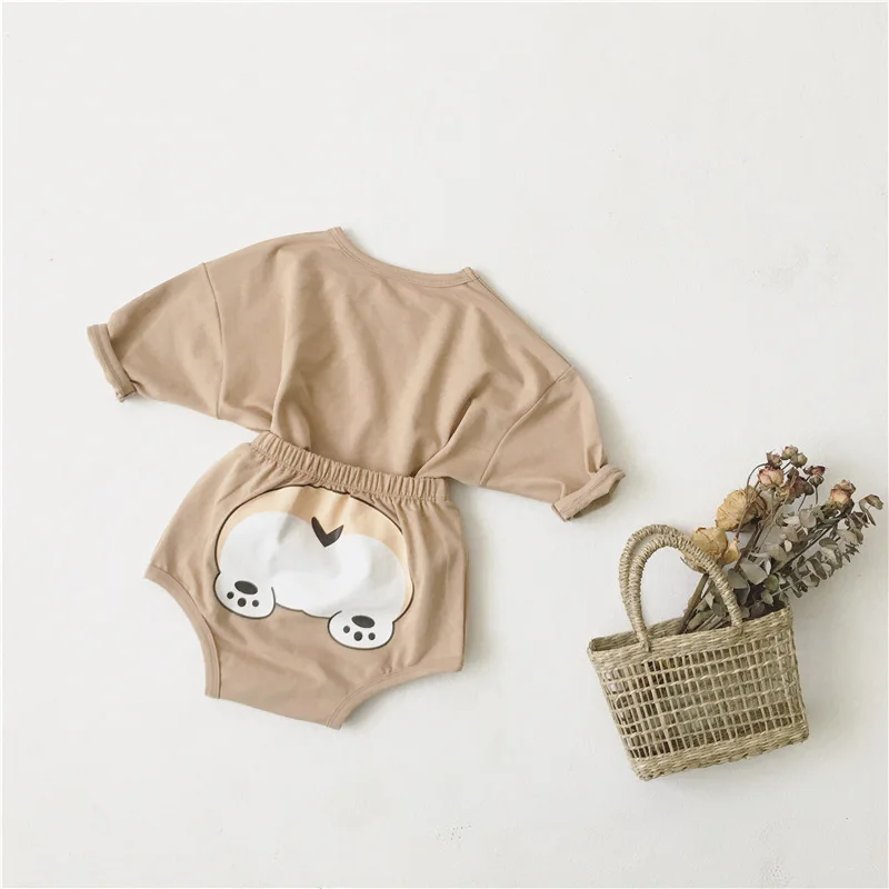 Autumn Newbron Cartoon Romper Set Baby Boy Girl Long Sleeve T Shirt With Short Pants Romper Jumpsuit Kid Clothing Suit