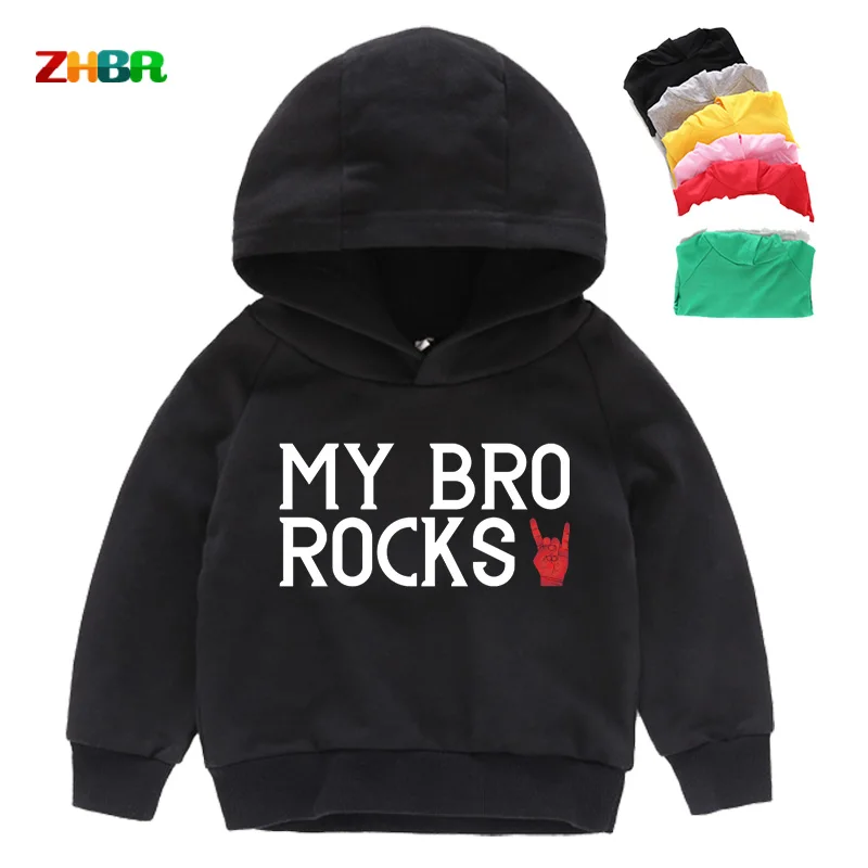Bambini Autunno Inverno Rock Felpe Bambino Neonati Maschi Vestiti Per Ragazze Con Cappuccio My Bro Rocks Ragazzi Lettera Felpe Con Cappuccio A Maniche