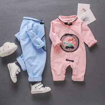 

New Autumn Clothes Newbron Baby Girls Clothes Cotton Lapel Fashion Onesies Infant Baby Long-sleeved Embroidery Romoers Jumpsuit