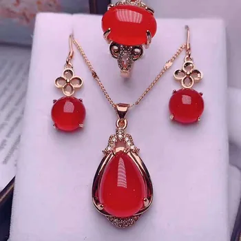 

Natural ice S925 silver jade Set Jewelry Ring Earring Pendant three piece set