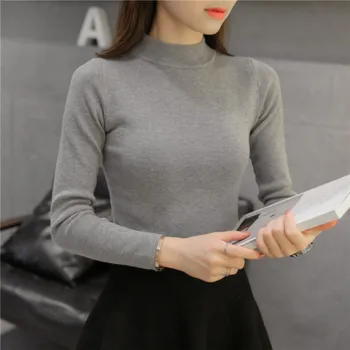 

2020 suit thicker Korean version half-high collar slim knitted sweater autumn and winter long sleeve Pullover bottom sweater