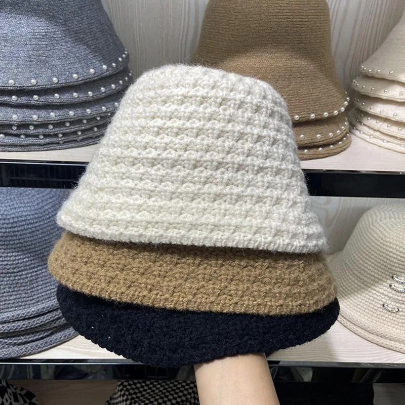 

Knitted Solid Beanie Hat Men Women Autumn Winter Fashion All Match Warm Bucket Hats Black Brown White Outdoors Fisherman Caps