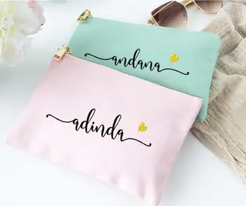 

CUSTOM any language wedding White Teal Blush Pink Gray Cosmetic Bag - personalise name Best Friend Gift, Bridesmaid makeup bags