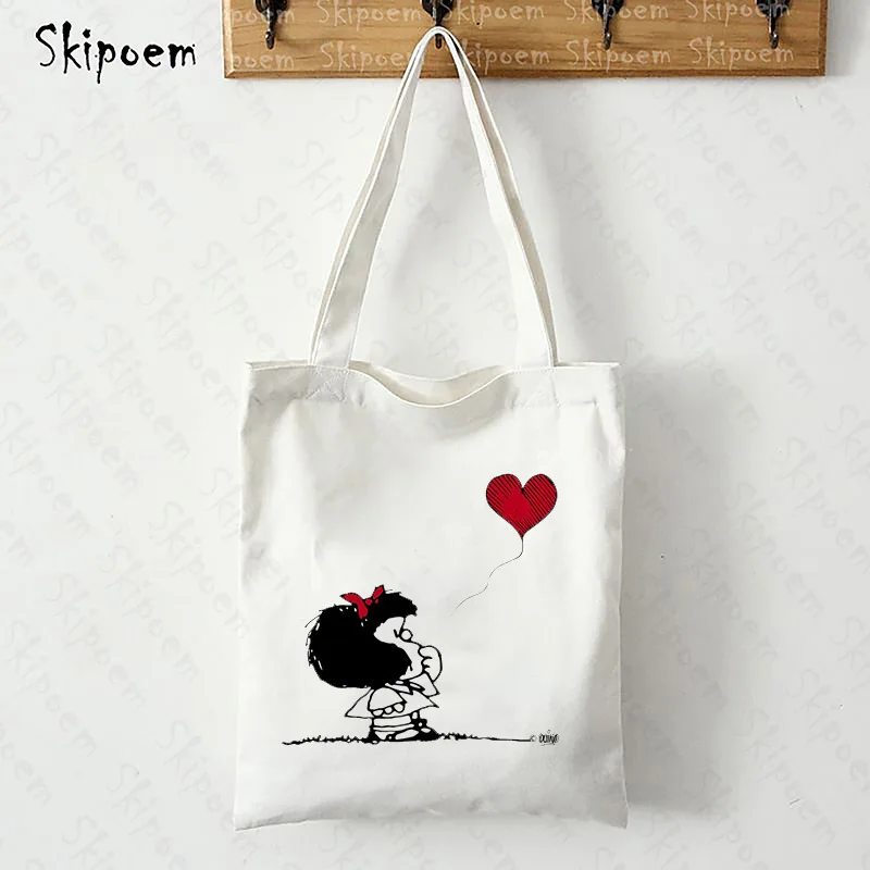 Mafalda-Bolsos de compras, bolso grande de hombro Punk de gran capacidad, dibujos animados góticos, bolsos de mano con pintura Kawaii