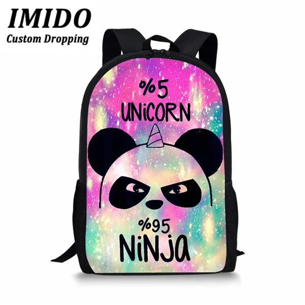 LALIN Cartoon Panda Unicorn Schoolbags for Teenager Girls Backpack Student 17 Inch Satchel Daypack Mochila Boys Black Schoolbag | Багаж и