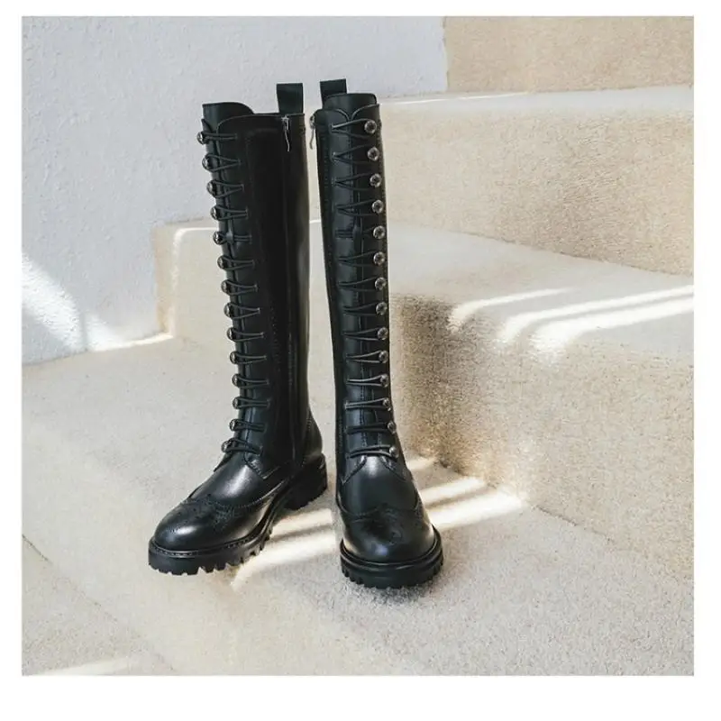 Черный Buono Scarpe/женские ботинки с вышивкой; эластичные черные ботинки; botas mujer; модные сапоги для верховой езды; повседневная обувь до колена; ботинки с металлическим декором - Цвет: Черный