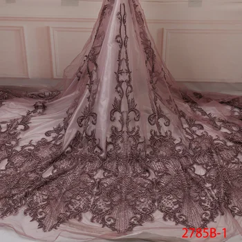 

High Quality Bridal Fabric Lace Materials African Tulle Materials With Beaded Laces Wedding Fabric Patchwork Fabrics GD2785B-1