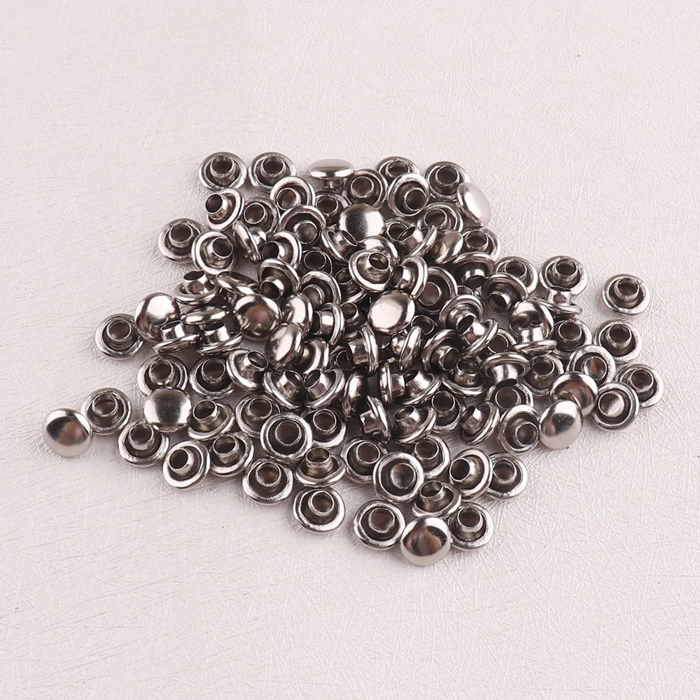 

100sets Double Cap Rivet Silver 5*6mm Studs Round Rapid Rivet for Leather Craft Bag Belt Clothing Garment Shoes Decor DIY Sewing