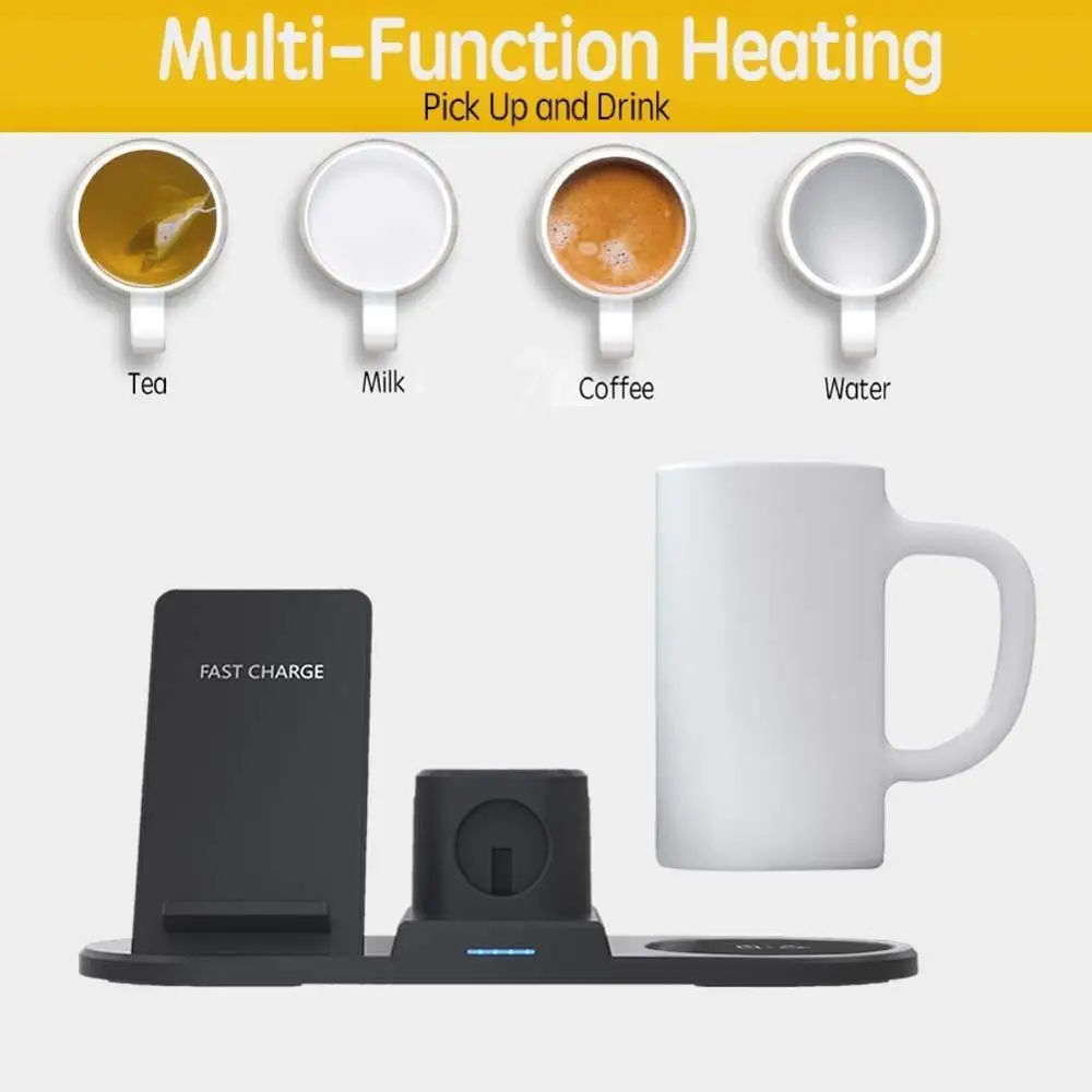  Mug Warmer 15W Qi Wireless Charger 4 in 1 Charging Stand Dock Station Cup For iPhone 11 8 XS XR X A - 4000493052040