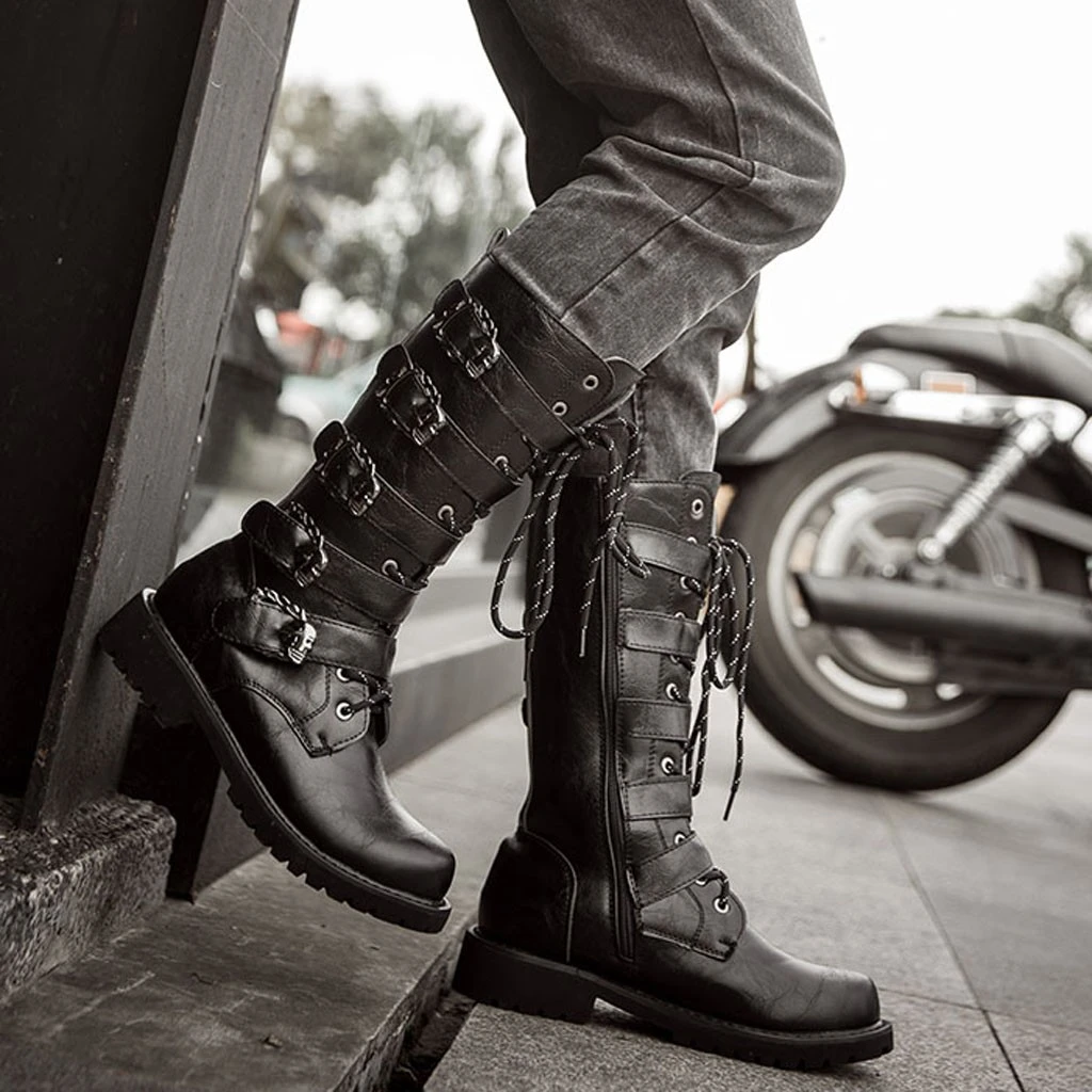 Botas combate cordones para calzado plano tacón bajo, con hebillas, para moto y nieve, ropa de calle|Botas de motocicleta| - AliExpress