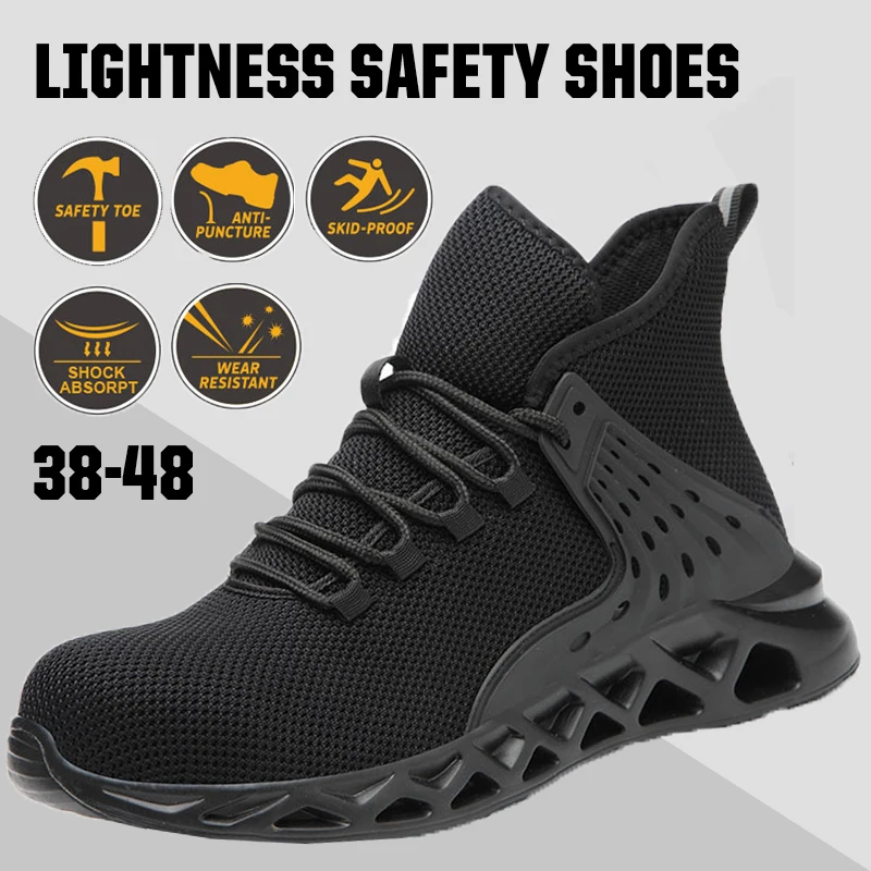 Men's Safety Lightweight Work Shoes Steel Toe Boots Indestructible Mesh Sneakers