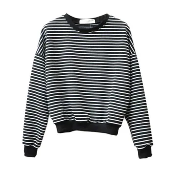 

Women Autumn Spring Sweatshirts Striped Print Long Sleeve Versatile Bottoming Sweatshirt O Neck Loose Casual Hoodies