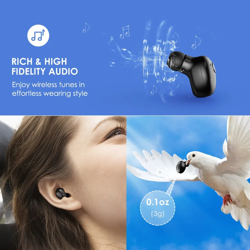 Mpow EM1 Bluetooth-наушник на одно ухо беспроводной наушник мини невидимый наушник с микрофоном/2 магнитных зарядных устройства/чехол для переноски