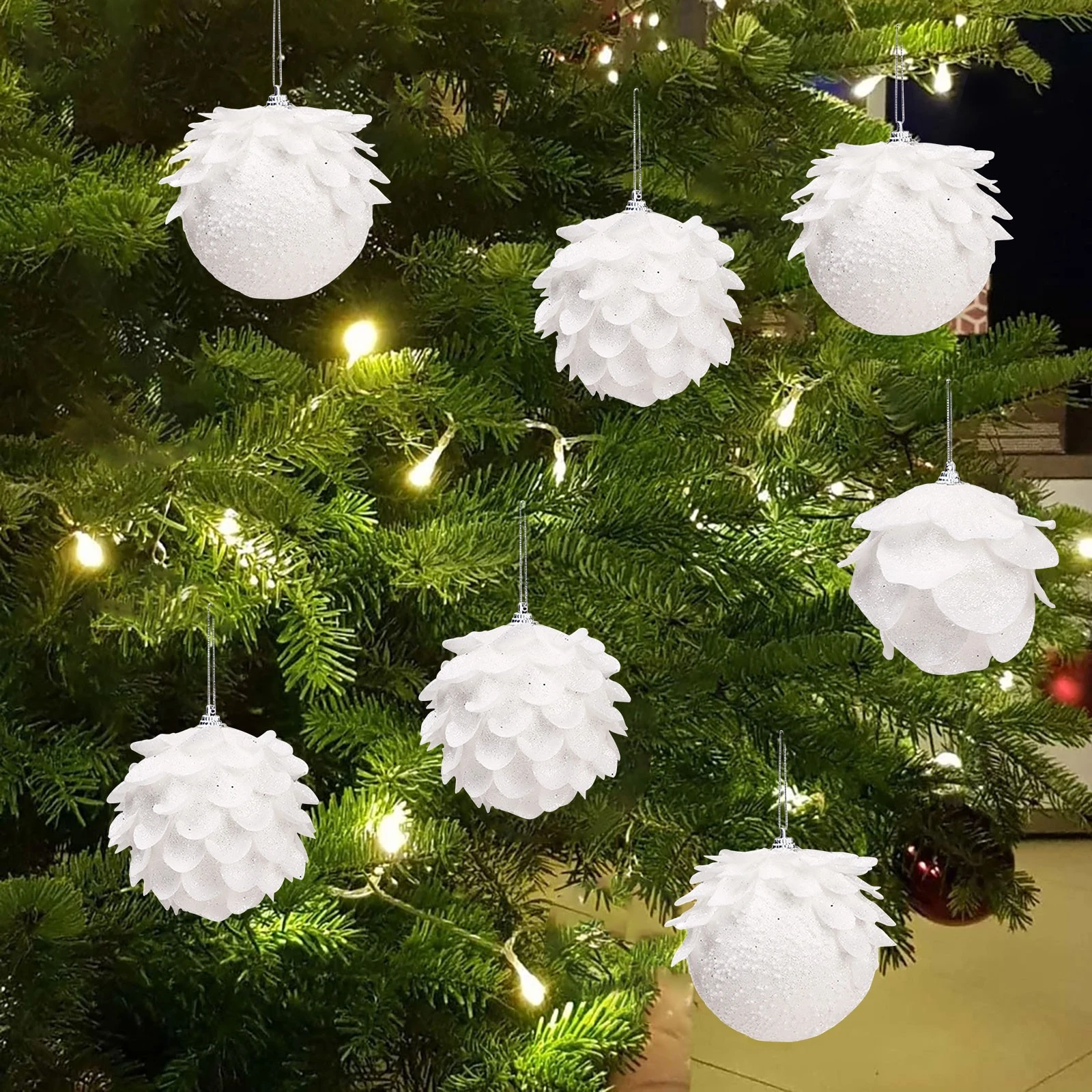 2021 ornamentos de natal prata fina em pó lantejoulas pétala bola branca  pendurado decoração presente produto personalizado família #40|Enfeites p/ árvore  de Natal| - AliExpress