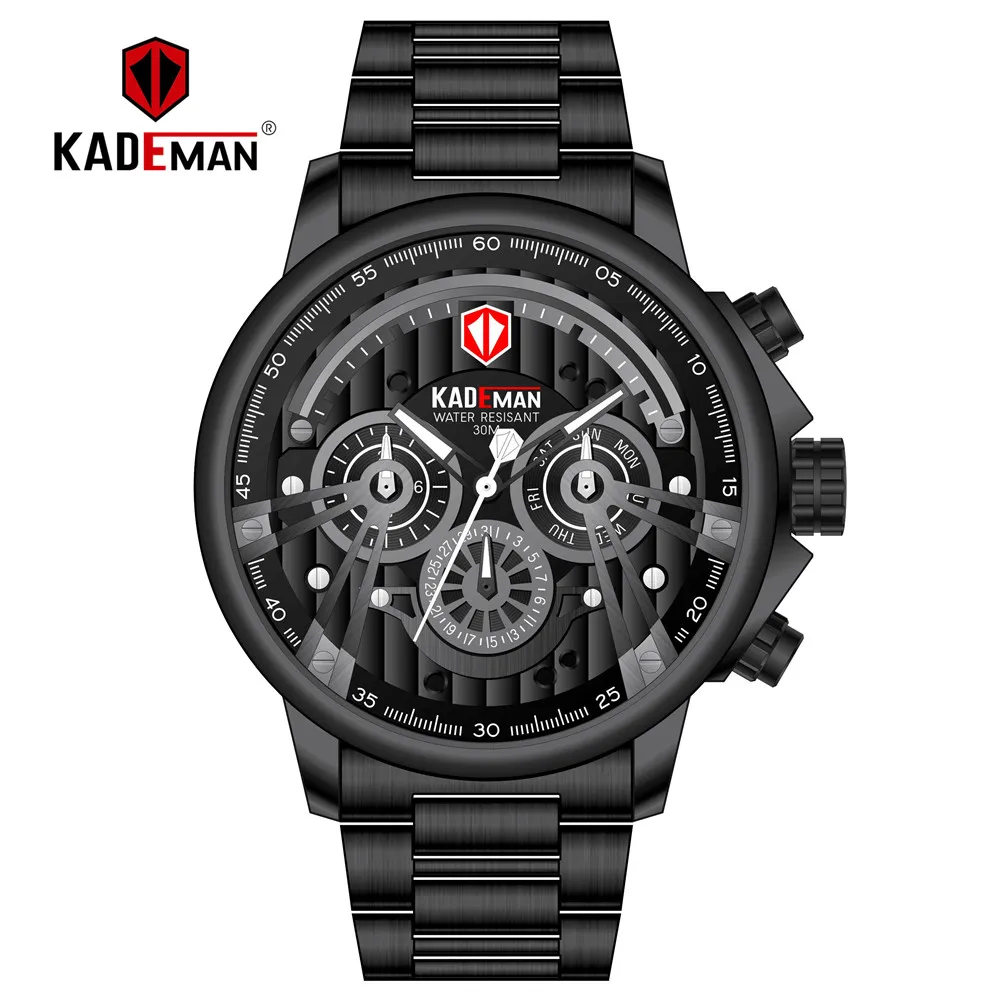 Топ класса люкс Relogio Masculino Брендовые часы мужские повседневные Большой циферблат Многофункциональный ремешок из нержавеющей стали Кварцевые часы Reloj Hombre