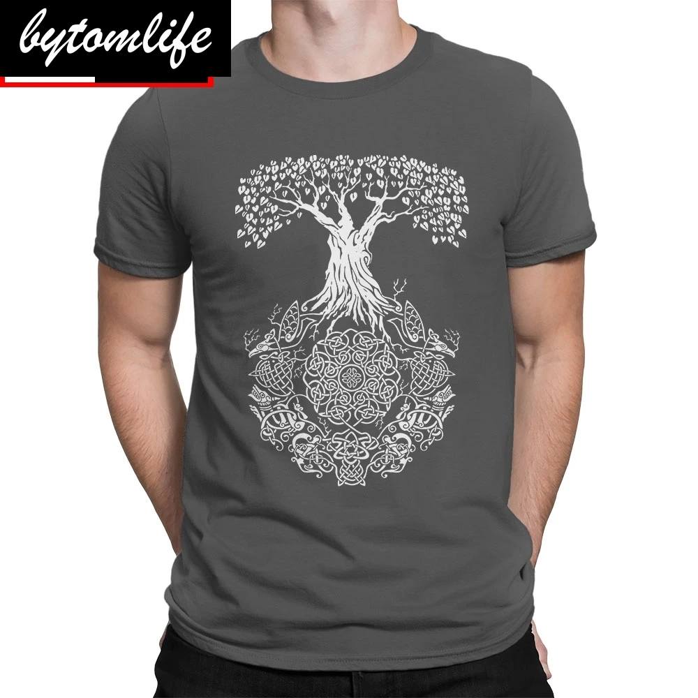 Viking T-Shirt Tree of Life Valhalla Son Odin Men Short Sleeve O-Neck Big Size T Shirts Quality 100% Cotton Tops | Мужская одежда