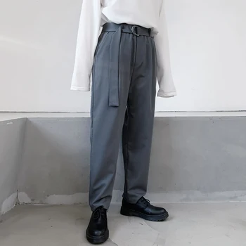 

Male Streetwear Vintage Fashion Loose Suit Pant Men Elastic Waist Cloth Belt Business Casual Pant Japan Style Harem Trouser