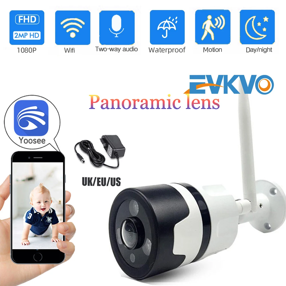 

EVKVO 1080P Wifi IP Camera 360 Degrees Panoramic Lens Security CCTV P2P Onvif Wireless IR Night Vision Surveillance Outdoor Cam